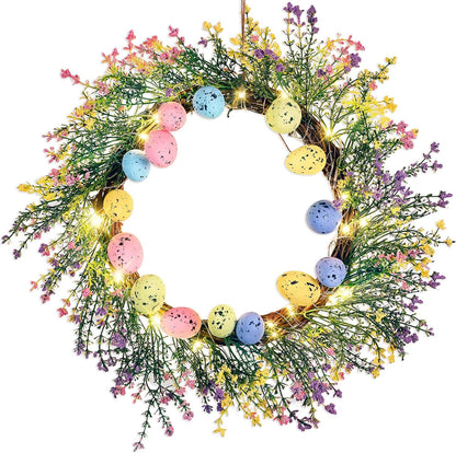 Easter Eggs Decorations Wreath - Spring Artificial Flowers Decor for the Home/Door/Front Porch, Gifts, with Led-Light String (Batteries Not Included) Home & Kitchen Home Décor Accents Home Décor Products Wreaths