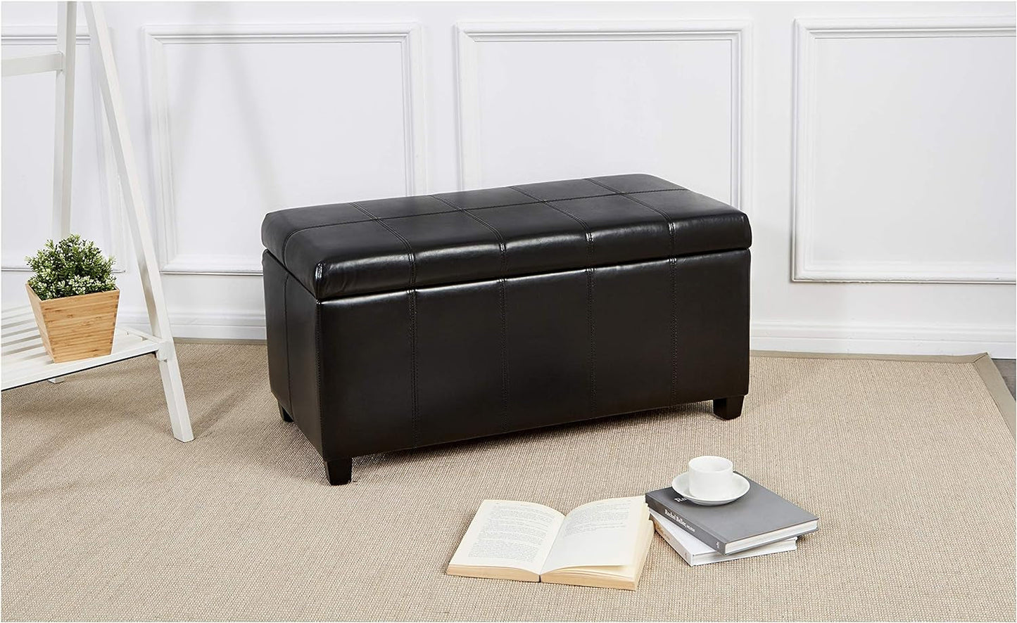 FIRST HILL FHW Bench Collection Rectangular Storage Ottoman, Midnight Black Furniture Home & Kitchen Living Room Furniture Ottomans