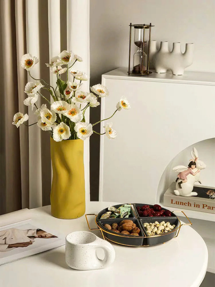 Ruched Frosted Ceramic Vase