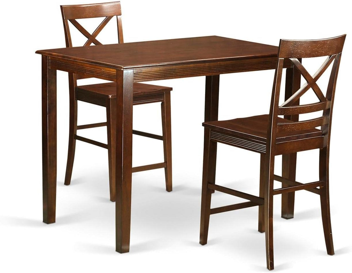 East West Furniture YAQU3-MAH-W 3 Piece Counter Height Dining Table Set Contains a Rectangle Kitchen Table and 2 Dining Room Chairs, 30X48 Inch, Mahogany Dining Room Furniture Furniture Home & Kitchen Table & Chair Sets