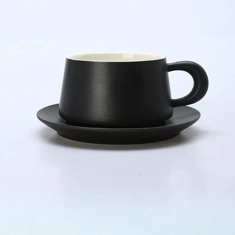 Matte Ceramic Chunky Handle Coffee Cup & Saucer Set