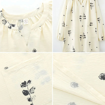 Lightweight Textured Botanical Print Cotton Pajama Set