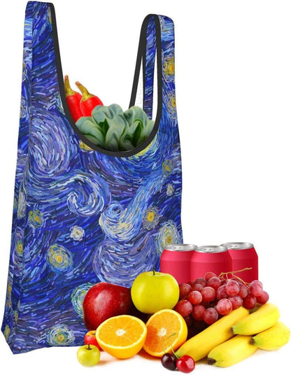 Starry Night Print Reuseable Grocery Bags Blue Sky Shopping Totes Art Foldable Waterproof Bag Storage Environmentally Fiendly (Starry Night) Home & Kitchen Kitchen & Dining Luggage & Bags Reusable Grocery Bags Shopping Totes Storage & Organization Travel & To-Go Food Containers