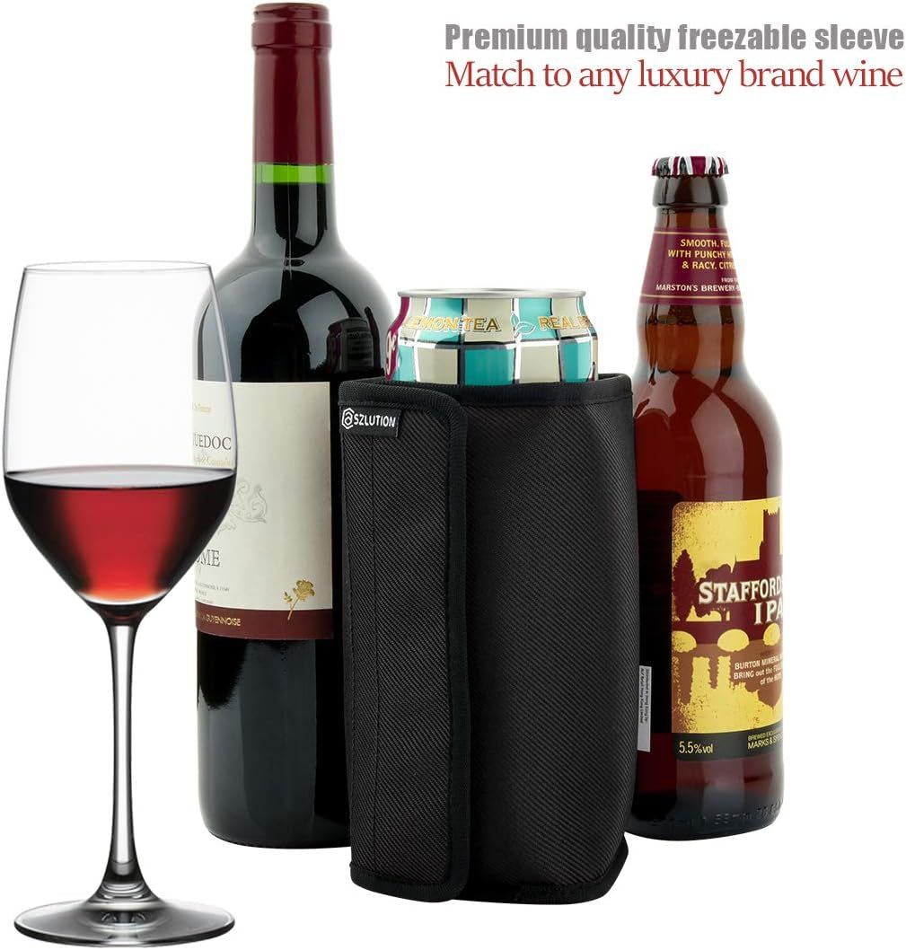 Freezable Wine Cooler Beer Can Sleeve Freezable Drink Beer Bottle Cooler Cover Fast Built-In Cooling Techonology Sleeve with Bottom Ideal for Wine, Champagne, Beer and Other Beverage (Black) Bar Tools & Drinkware Dining & Entertaining Home & Kitchen Kitchen & Dining