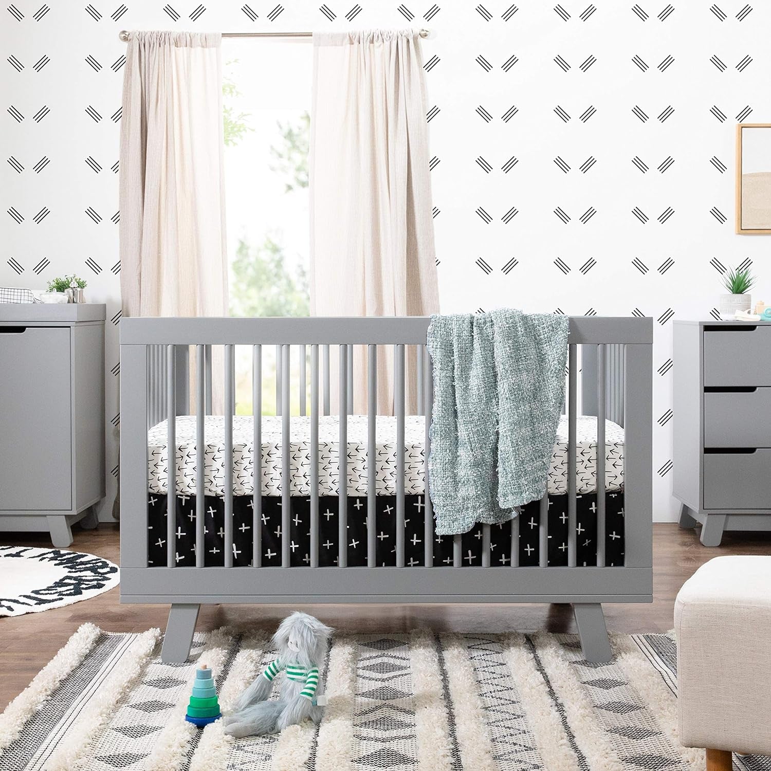 Babyletto Hudson 3-In-1 Convertible Crib with Toddler Bed Conversion Kit in Grey, Greenguard Gold Certified Baby Products Cribs Furniture Infant & Toddler Beds Nursery