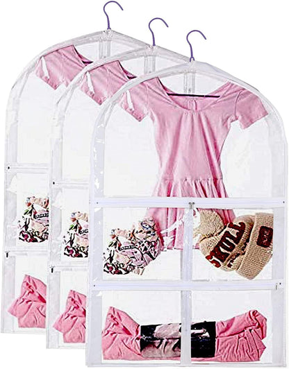 3 PCS Garment Bags,Garment Bags for Hanging Clothes,Clear Dance Garment Bags for Dancers,Dance Costume Bag,Dance Competition Bag for Girls,Garment Bags for Travel Storage.Garment Bag for Kids Adults Clothing & Closet Storage Garment Covers Home & Kitchen Storage & Organization