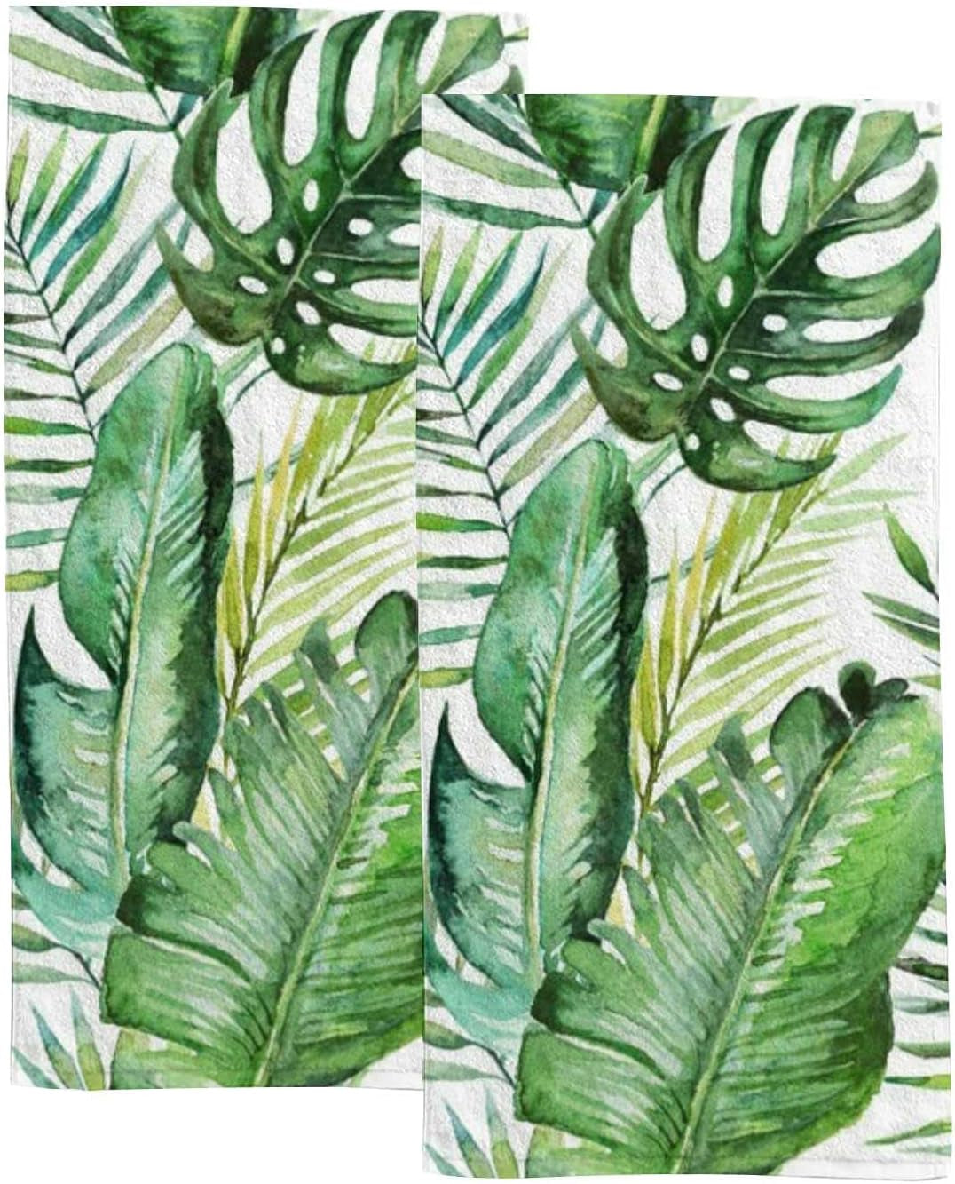 Vantaso Bath Hand Towels Face Terry Towel Washcloth Couple Bathroom Set of 2 Green Tropical Palm & Fern Leaves Kitchen Decor Soft Quick Dry Super Absorbent 30 X 15 Inch Bath Home & Kitchen Towel Sets Towels