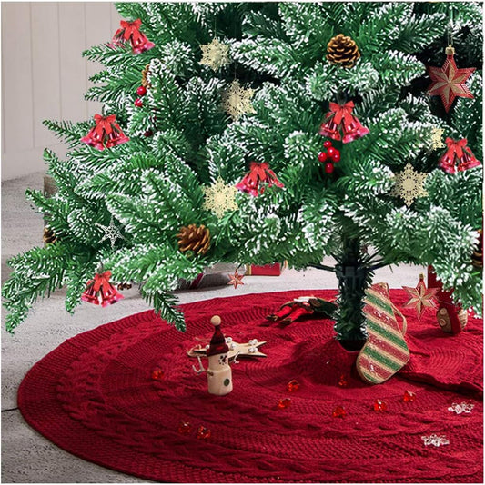 Glitzhome 52" Knitted Red Christmas Tree Skirt Large round Tree Ornaments Skirt for Xmas Holiday Party Decorations Home & Kitchen Seasonal Décor Tree Skirts