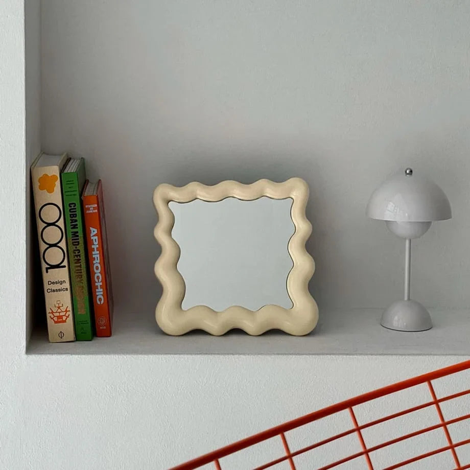 Glossy Wavy Frame Melamine Desktop Mirror