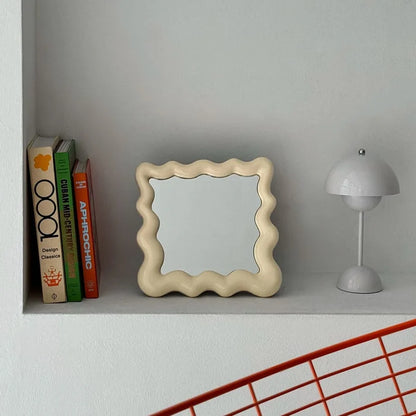 Glossy Wavy Frame Melamine Desktop Mirror