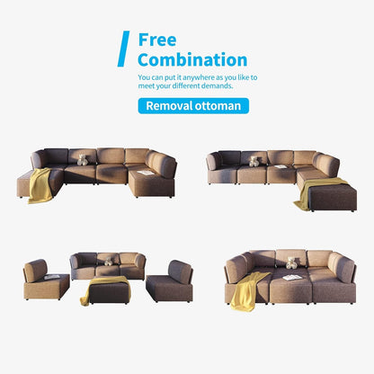 BALUS Sectional Sofa for Living Room, Convertible Modular Sectional Couches, U/L Shaped Couch and Sofa Bed Couch, Couch for Living Room Furniture Sets (Brown) Furniture Home & Kitchen Living Room Furniture Living Room Sets