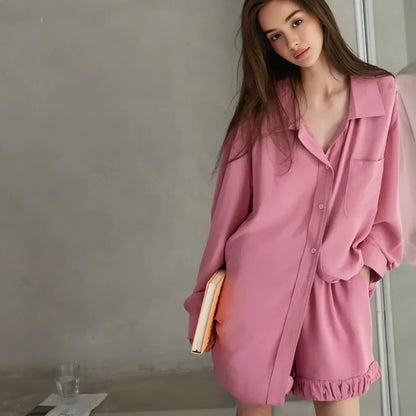 Soft Ruffle Hem Cotton Pajama Set