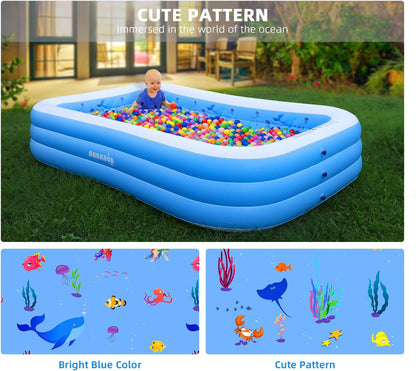 Family Inflatable Swimming Pool, 118" X 72" X 22" Heavy Duty PVC Inflatable Lounge Pool for Baby, Kids, Adults Blow up Kiddie Pool for Outdoor Garden Backyard Full-Sized Inflatable Pools Hot Tubs & Supplies Lawn & Garden Patio Pools Swimming Pools