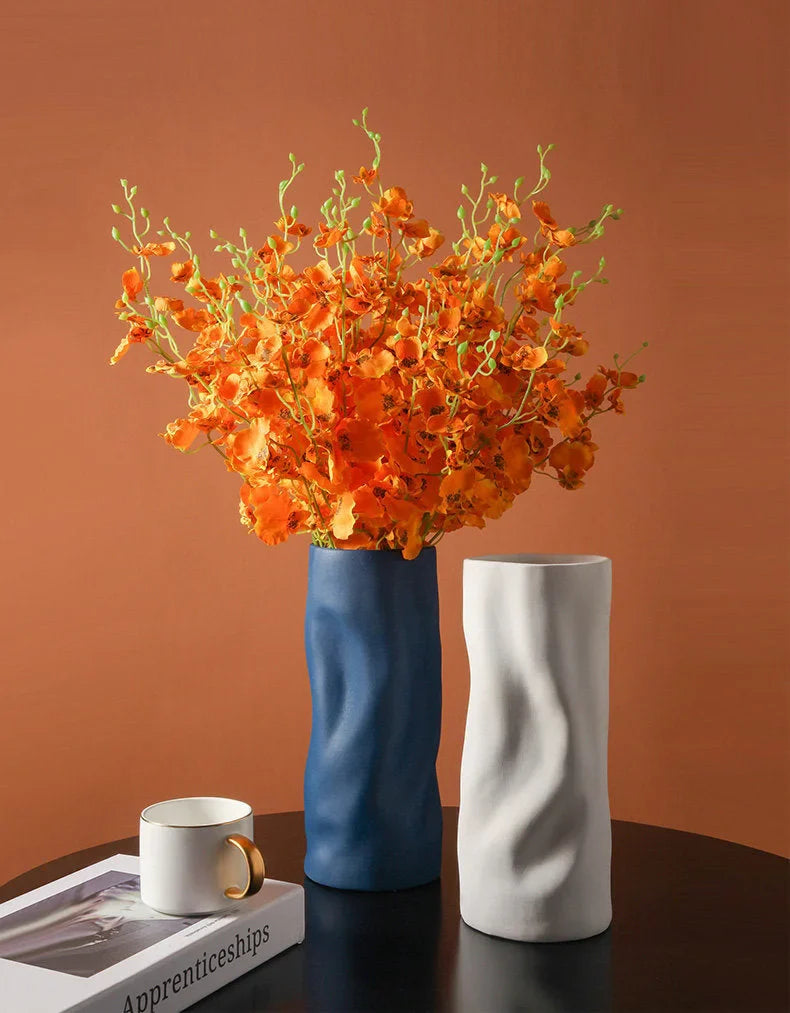 Ruched Frosted Ceramic Vase