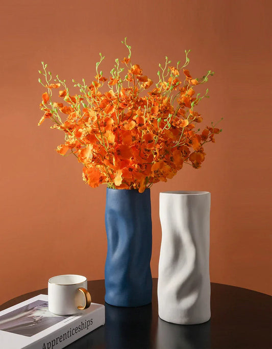 Ruched Frosted Ceramic Vase