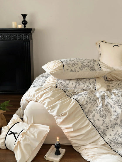 Ruffled Botanical Toile Washed Cotton Bedding Set