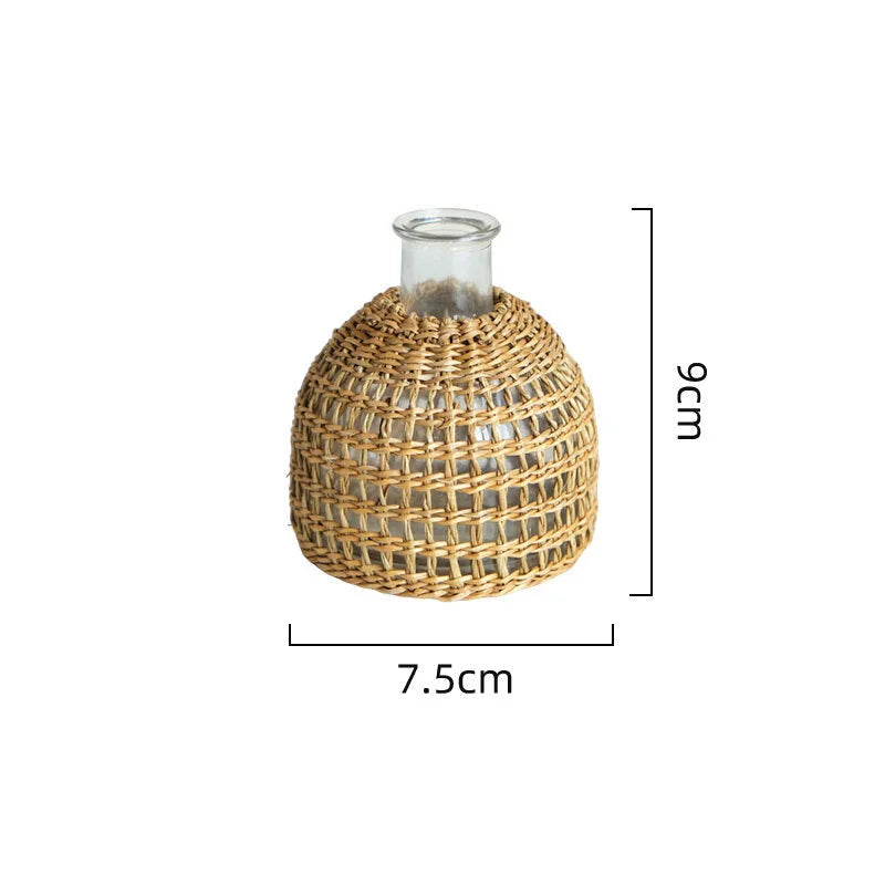 Handwoven Rattan & Glass Bud Vase