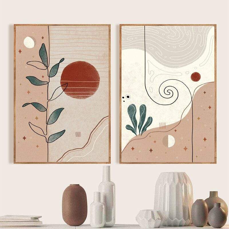 Abstract Boho Desert Plants Canvas Wall Art