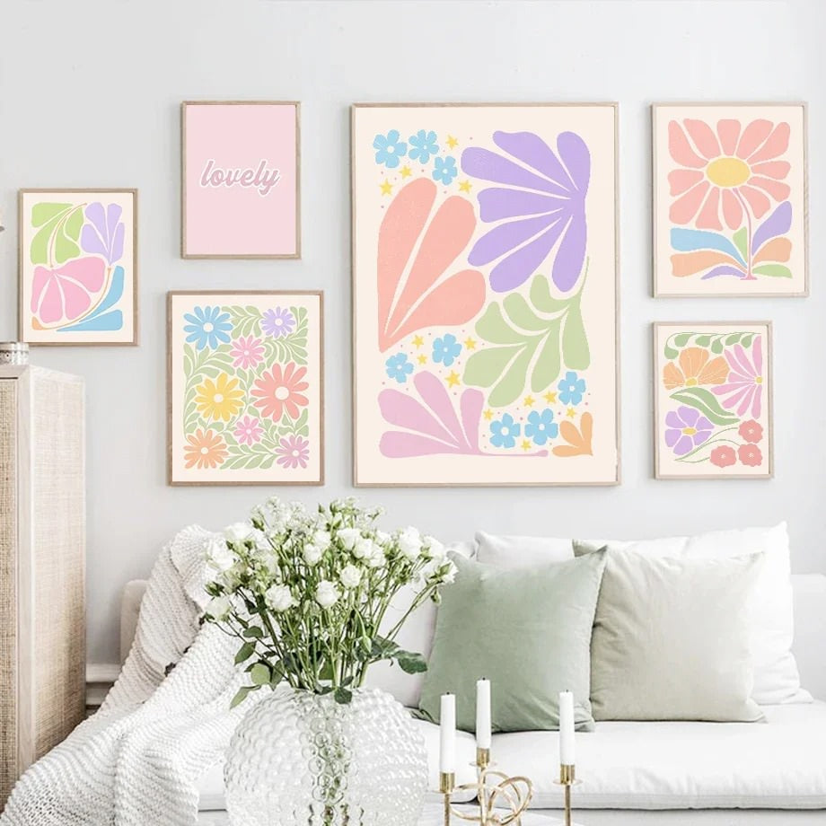 Minimalist Aesthetic Pastel Flowers Canvas Posters boho SUB CATEGORY_Posters