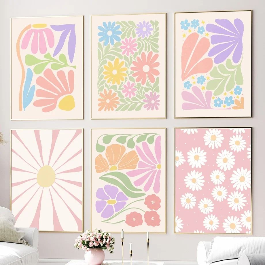 Minimalist Aesthetic Pastel Flowers Canvas Posters boho SUB CATEGORY_Posters