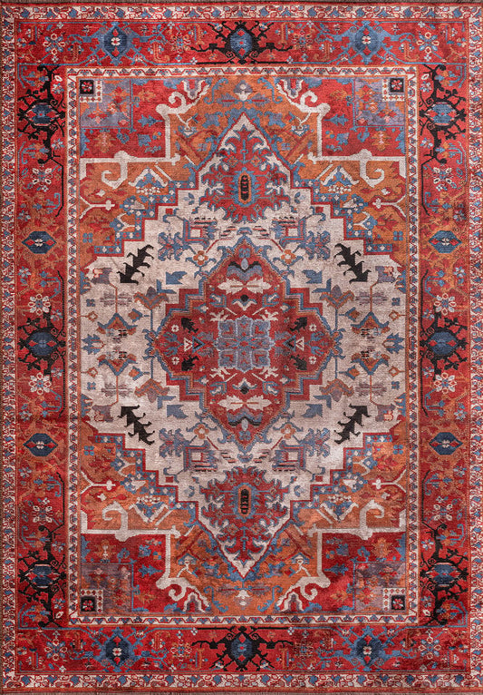 Alcasar Red - Rust Dark Blue Rug area carpet area rug carpet Color_Blue Color_Orange Color_Red IST Material_Cotton & Viscose oriental orientalcollection Rug2023