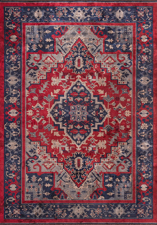 Alcasar Navy Blue - Red Rug area carpet area rug carpet Color_Blue Color_Red IST Material_Cotton & Viscose oriental orientalcollection Rug2023