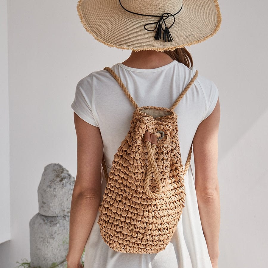 Amara Straw Drawstring Backpack