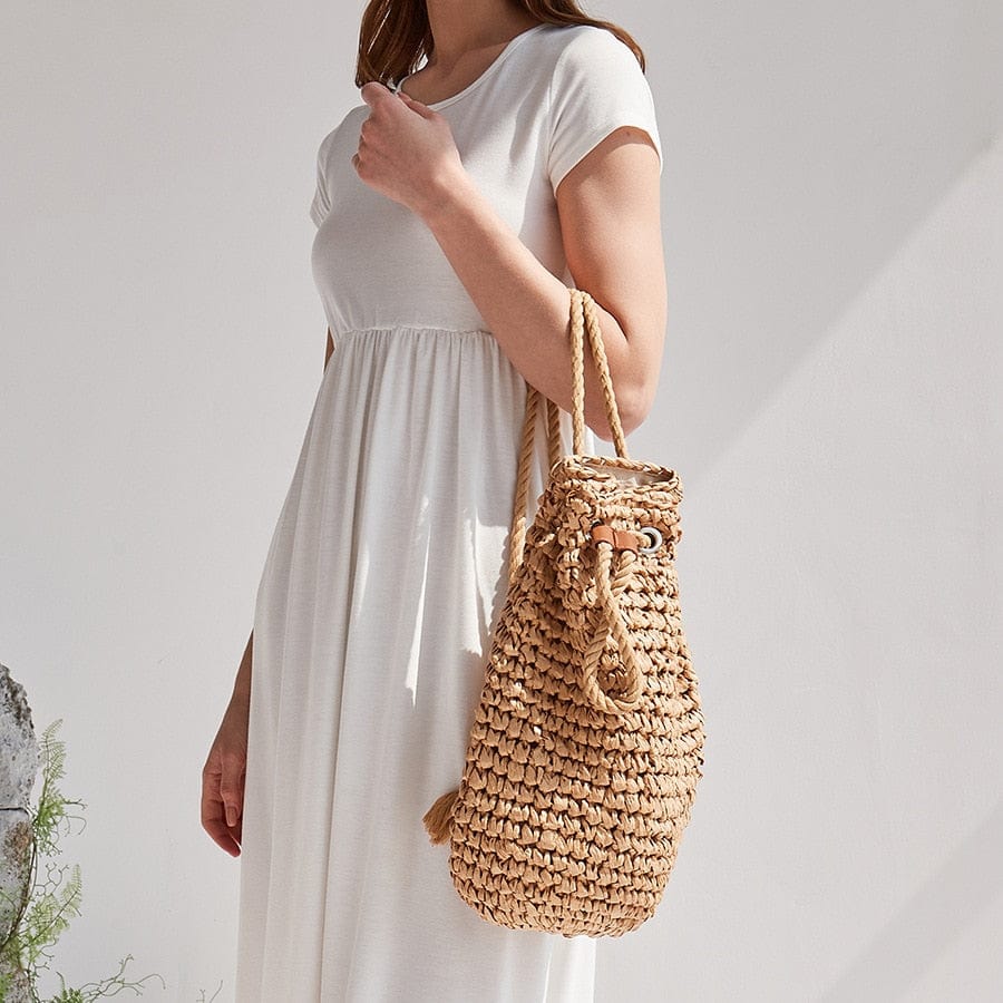 Amara Straw Drawstring Backpack