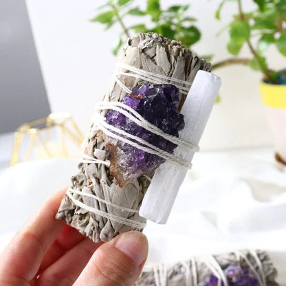 Amethyst Cluster & Selenite Wand With White Sage