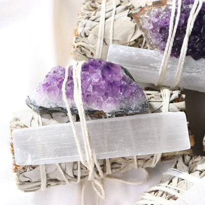 Amethyst Cluster & Selenite Wand With White Sage