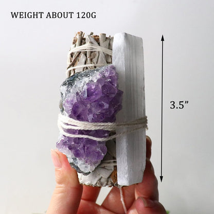 Amethyst Cluster & Selenite Wand With White Sage