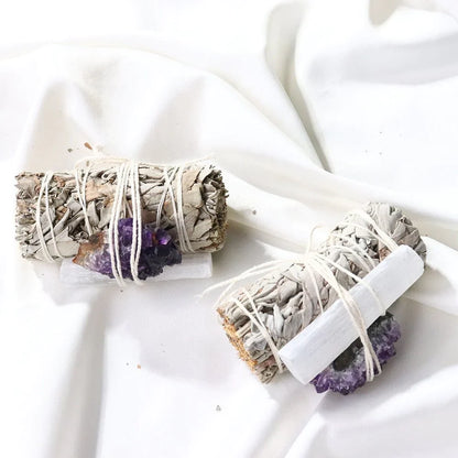 Amethyst Cluster & Selenite Wand With White Sage