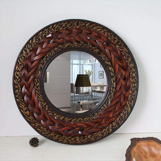 Grand Miroir Antique en Bambou et Bois