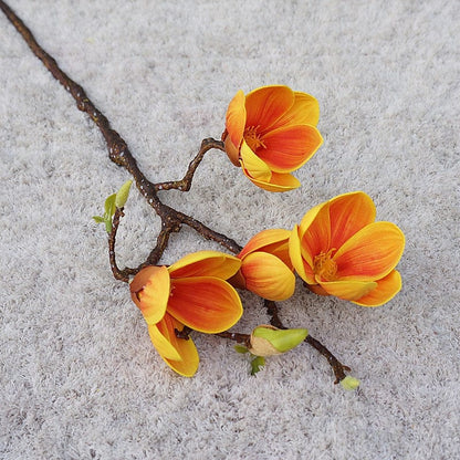 Flores artificiais de magnólia de 3 cabeças