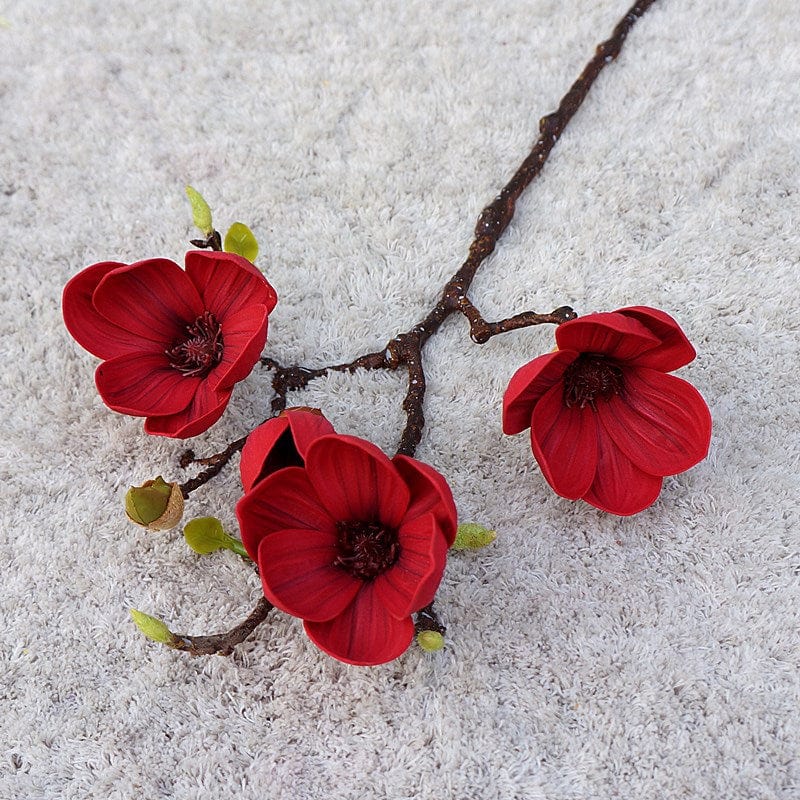 Flores artificiais de magnólia de 3 cabeças