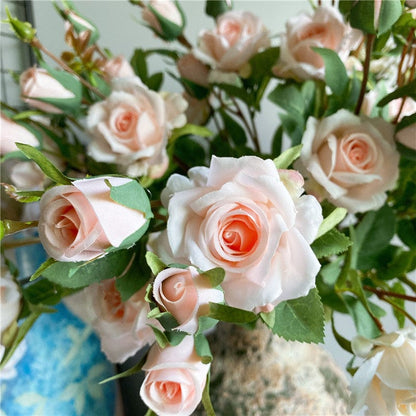 Artificial 4 Heads Roses Branch With Leaves