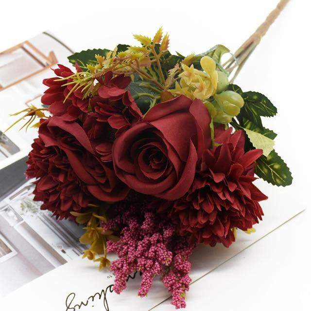 Bouquet artificiale di rose + crisantemo