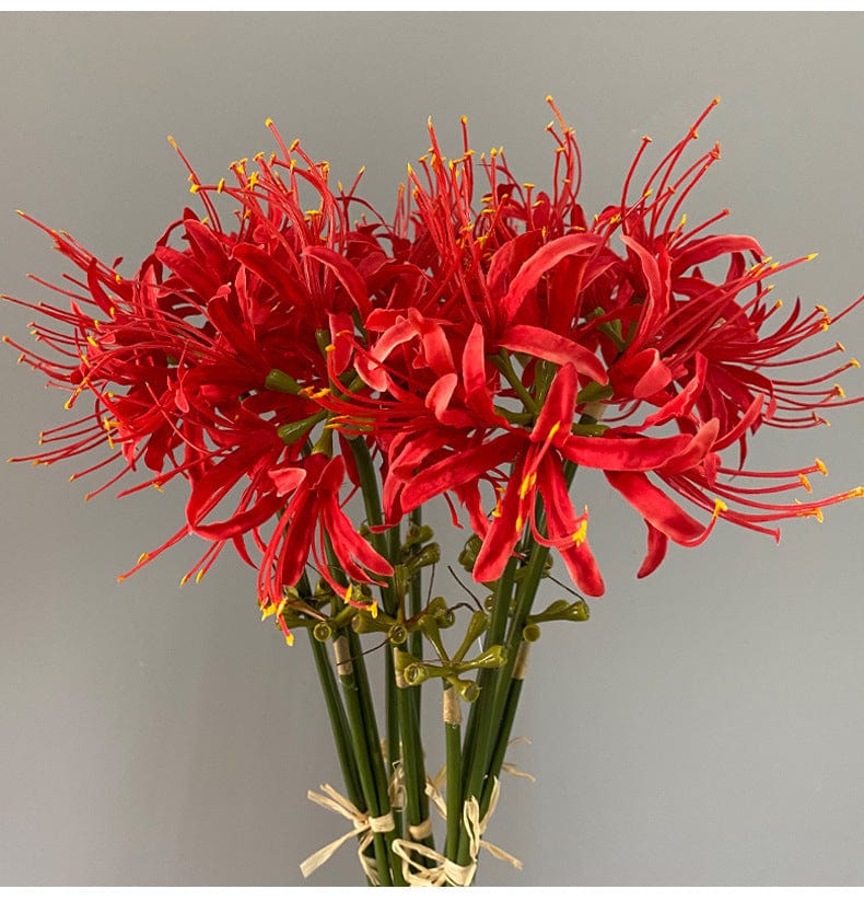 red spider lily bouquet Artificial Spider Lily Flower Branch – BAJE HOME
