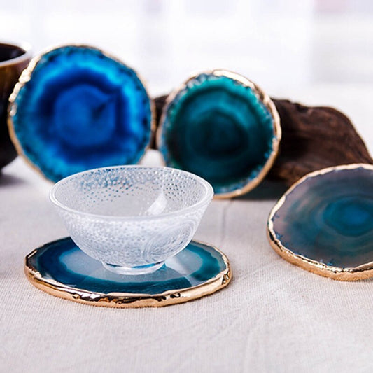 Ensemble de sous-verres artisanaux en agate bleue