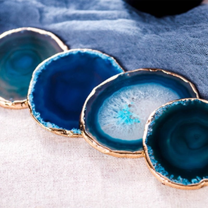 Ensemble de sous-verres artisanaux en agate bleue