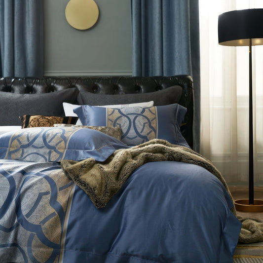 Astrid Space Blue Egyptian Cotton Bedding Set 100% bedding30OFF best seller Color_Blue Cotton Cover Duvet Jacquard King size bedding Luxury Material_Egyptian Cotton Queen size bedding Size_California King Size_Double Size_King Size_Queen Size_Super King Size_USA King Size_USA Queen Thread Count_1000TC