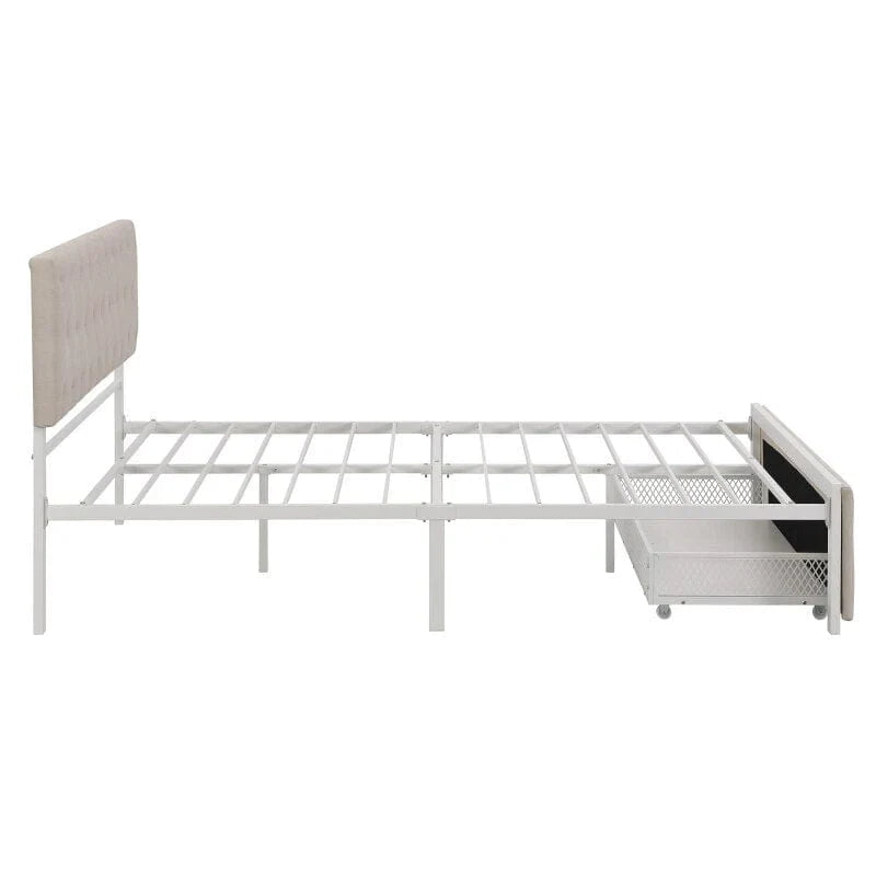 Cama de plataforma de metal Atlas com gaveta grande