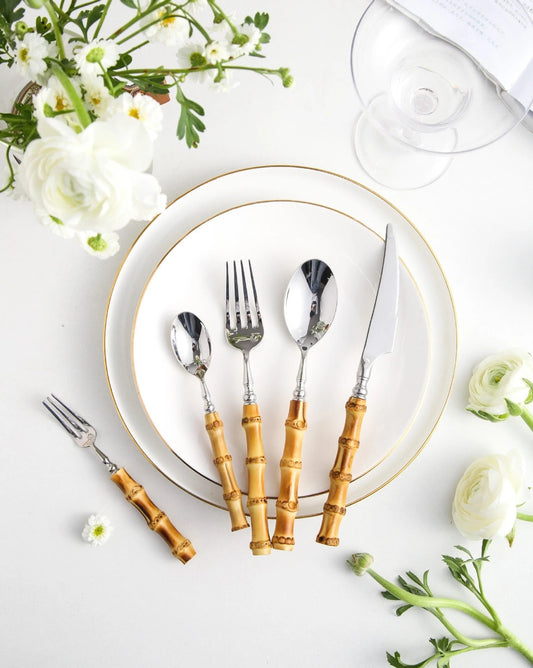 Arashiyama Natural Bamboo Stainless Steel Cutlery Set Arashiyama Bamboo cutlery flatware stainless steal stainless steal Cutlery Set