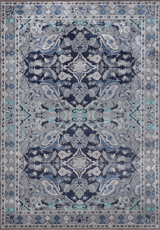 Bastille Dark Blue - Turquoise Rug area carpet area rug carpet Color_Blue Color_Grey IST Material_Cotton & Viscose oriental orientalcollection Rug2023