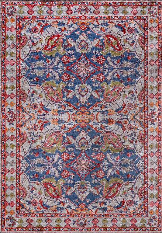 Bastille Navy Blue - Red Rug area carpet area rug carpet Color_Beige Color_Blue Color_Red IST Material_Cotton & Viscose oriental orientalcollection Rug2023