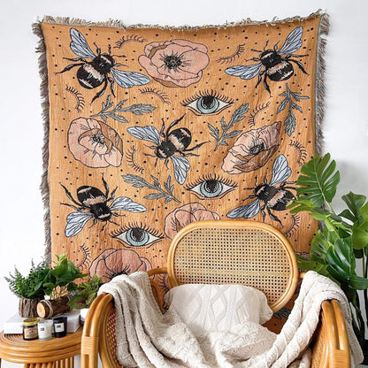 Bees and Eyes Garden Throw Blanket