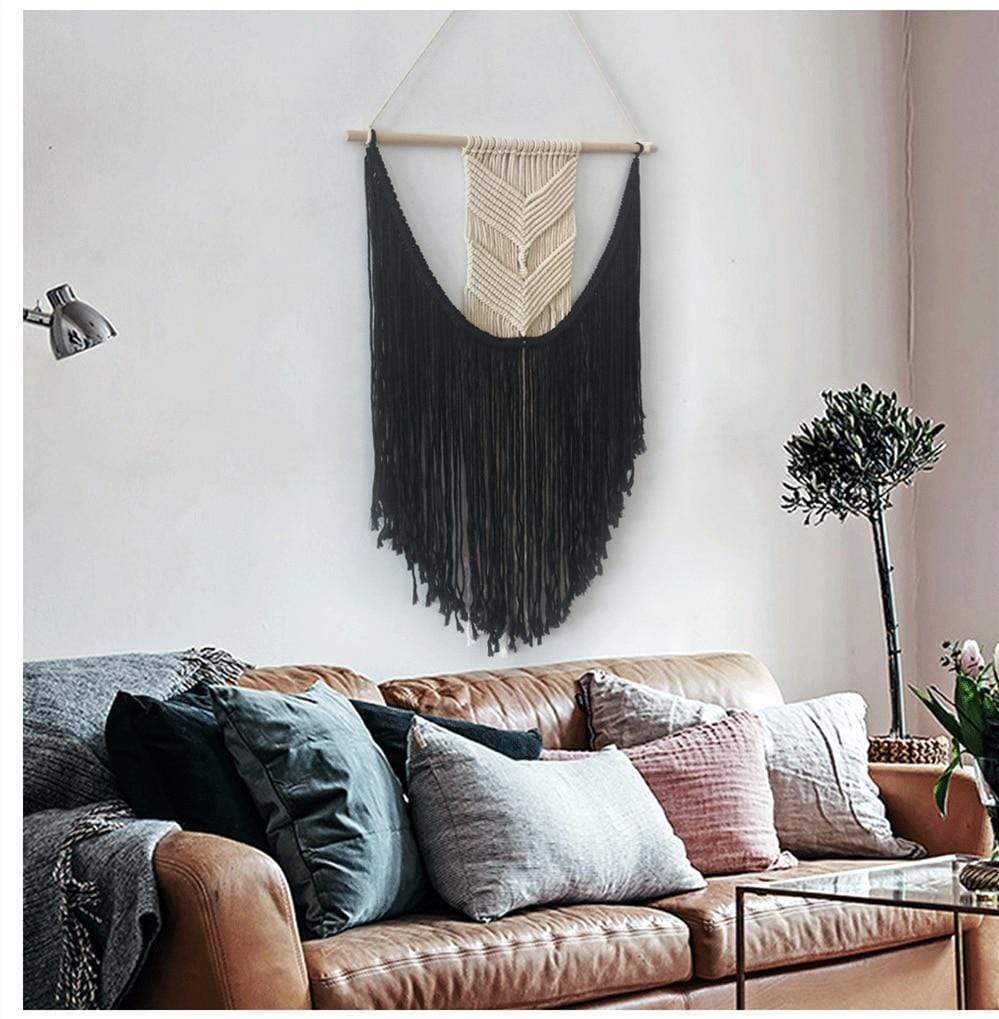 Tapiz de macramé bohemio negro