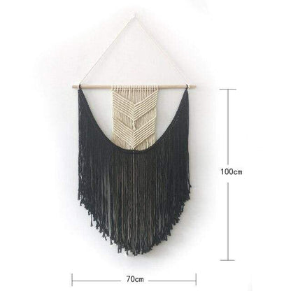 Tapiz de macramé bohemio negro