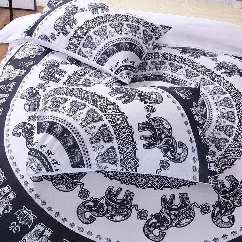 Set biancheria da letto Mandala elefante bianco e nero