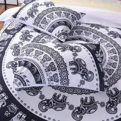 Conjunto de cama mandala elefante preto e branco